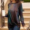 Lily | Brown & Turquoise Abstract Twist-Front Long-Sleeve Tunic - Women & Plus
