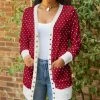 Lily | Red & White Polka Dot Pocket Snap-Button Cardigan - Plus