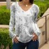 Lily | White & Gray Floral Long-Sleeve V-Neck Tunic - Plus