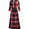 Lily | Pink & Black Plaid Tie-Waist Maxi Shirt Dress - Plus