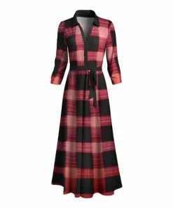 Lily | Pink & Black Plaid Tie-Waist Maxi Shirt Dress - Plus