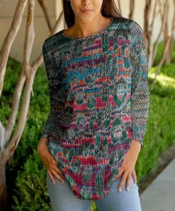 Lily | Blue & Red Abstract Geometric Tunic - Plus