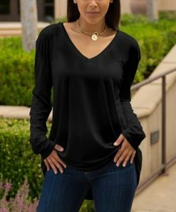 Lily | Black Long-Sleeve V-Neck Tunic - Women & Plus