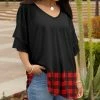 Lily | Black & Red Color Block Plaid Layered-Sleeve V-Neck Tunic - Women