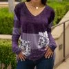 Lily | Purple & White Patchwork Long-Sleeve V-Neck Tunic - Women