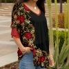 Lily | Black & Red Floral Ruffle-Sleeve V-Neck Tunic - Plus