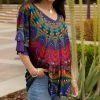 Lily | Purple & Red Abstract Ruffle-Sleeve V-Neck Tunic - Plus