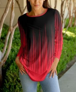 Lily | Red & Black Abstract Long-Sleeve Crewneck Tunic - Plus