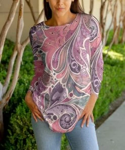 Lily | Rose & Purple Abstract Long-Sleeve Crewneck Tunic - Plus