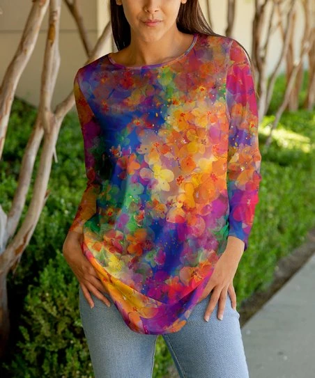 Lily | Blue & Orange Abstract Long-Sleeve Crewneck Tunic - Women & Plus 1 Lily | Blue & Orange Abstract Long-Sleeve Crewneck Tunic - Women & Plus