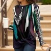 Lily | Purple & Green Abstract Twist-Front Crewneck Tunic - Women & Plus