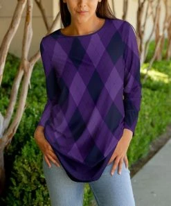 Lily | Dark Purple & Black Plaid Long-Sleeve Crewneck Tunic - Plus