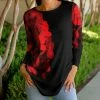 Lily | Black & Red Abstract Floral Crewneck Tunic - Plus