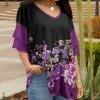 Lily | Purple & Black Floral Ruffle-Sleeve V-Neck Tunic - Plus