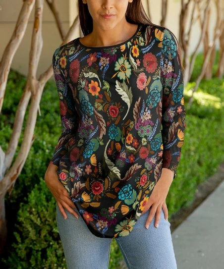 Lily | Black & Red Floral Crewneck Tunic - Women & Plus 1 Lily | Black & Red Floral Crewneck Tunic - Women & Plus
