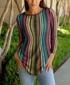 Lily | Green & Pink Stripe Crewneck Tunic - Women