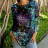 Lily | Teal & Purple Stained Glass Long-Sleeve Crewneck Tunic - Women & Plus