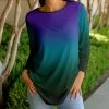 Lily | Purple & Teal Ombré Long-Sleeve Crewneck Tunic - Women & Plus