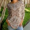 Lily | Mocha & Blue Geometric Long-Sleeve Crewneck Tunic - Women