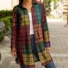 Lily | Red & Orange Plaid Collared Button-Up Longline Shacket - Plus