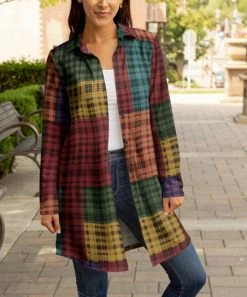 Lily | Red & Orange Plaid Collared Button-Up Longline Shacket - Plus