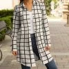 Lily | Cream & Black Windowpane Collared Button-Up Longline Shacket - Women & Plus