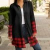 Lily | Black & Red Plaid Collared Button-Up Longline Shacket - Plus