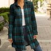 Lily | Black & Blue Plaid Collared Button-Up Longline Shacket - Plus