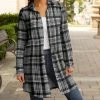Lily | Gray & Black Plaid Collared Button-Up Longline Shacket - Women & Plus