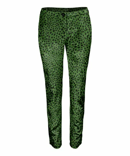 Lily | Green & Black Cheetah Velvet Skinny Pants - Women 1 Lily | Green & Black Cheetah Velvet Skinny Pants - Women