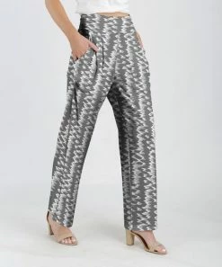 Lily | Gray & White Abstract Pocket High-Waist Wide-Leg Pants - Women
