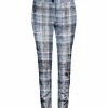 Lily | Blue & Beige Abstract Plaid Velvet Skinny Pants - Plus