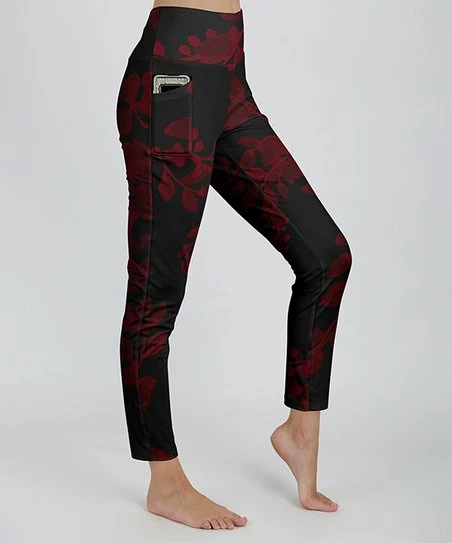 Lily | Black & Red Floral Pocket Leggings - Women 1 Lily | Black & Red Floral Pocket Leggings - Women