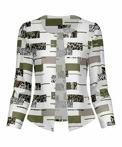 Lily | Olive & White Geometric Open Blazer - Women & Plus