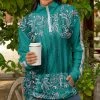 Lily | Turquoise & Pink Paisley Quarter-Zip Kangaroo-Pocket Pullover - Women
