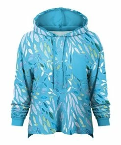 Lily | Aqua Green Leaf Chest Pocket Hoodie - Women & Plus