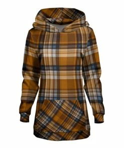Lily | Brown & Blue Plaid Kangaroo Pocket Hoodie - Women & Plus
