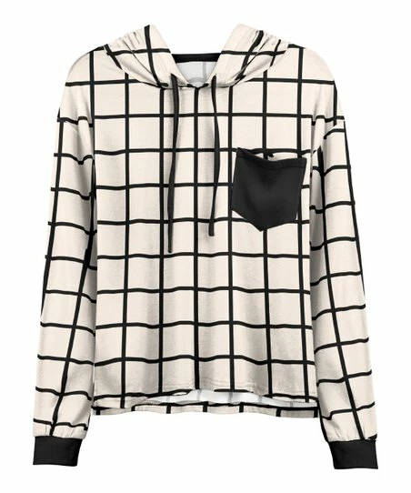 Lily | Cream & Black Windowpane Chest Pocket Hoodie - Women & Plus 1 Lily | Cream & Black Windowpane Chest Pocket Hoodie - Women & Plus