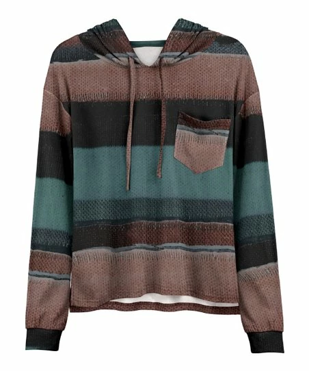 Lily | Blue & Taupe Stripe Chest Pocket Hoodie - Women & Plus 1 Lily | Blue & Taupe Stripe Chest Pocket Hoodie - Women & Plus