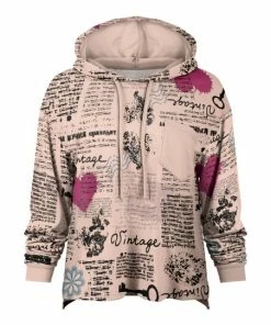 Lily | Cream & Pink 'Vintage' Chest Pocket Hoodie - Women & Plus