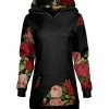Lily | Black & Rose Floral Kangaroo Pocket Hoodie - Women & Plus