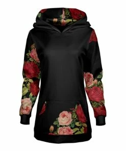 Lily | Black & Rose Floral Kangaroo Pocket Hoodie - Women & Plus