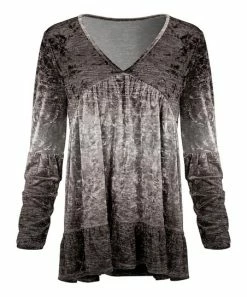 Lily | Beige & Gray Velvet Long-Sleeve V-Neck Tunic - Women