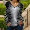 Lily | Black & White Geometric Long-Sleeve V-Neck Tunic - Women
