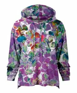 Lily | Purple & Green Abstract Leaf Drawstring Pocket Hoodie - Women & Plus