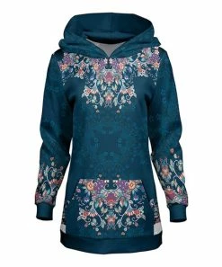 Lily | Navy & Purple Floral Kangaroo-Pocket Hoodie - Women & Plus