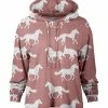 Lily | Taupe & White Galloping Horses Drawstring Pocket Hoodie - Women