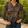 Lily | Black & Brown Scroll Pleated Button-Front Tunic - Women