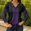 Lily | Black & Purple Floral Pleated Button-Front Tunic - Plus