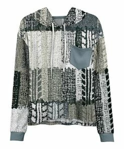 Lily | Gray & Green Abstract Patchwork Pocket Drawstring Hoodie - Women & Plus